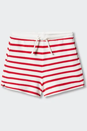MANGO Girls Horizontally Striped Mid-Rise Pure Cotton Shorts