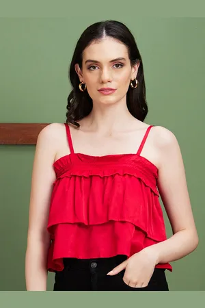 Globus Red Shoulder Strap Layered Crop Top