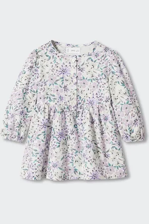 MANGO Girls Pure Cotton Floral Print Puff Sleeves A-Line Mini Dress