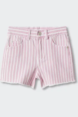 MANGO Girls Vertically Striped Mid-Rise Pure Cotton Regular Fit Shorts