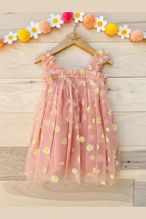 BAESD Girls Floral Printed Net Fit and Flare Opaque Party Dress