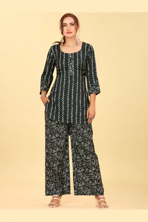 CHANSI Chevron Printed Curved Kurti With Palazzos