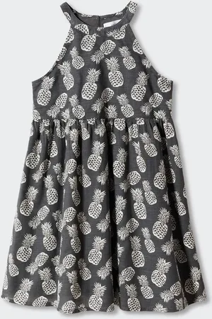 MANGO Girls Conversational Printed Pure Cotton Shoulder Straps A-Line Dress