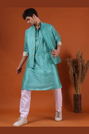 SHIWAM ETHNIX Ethnic Motifs Printed Mandarin Collar Straight Kurta With Pyjamas & Jacket