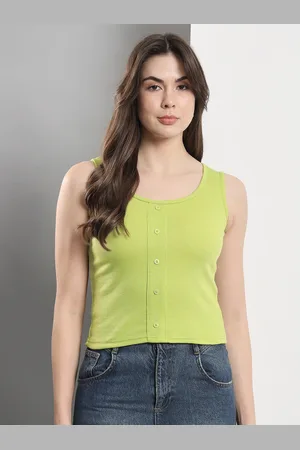 Q-rious Women Pastel Green Solid Crop Top