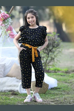 Cutiekins Girls Printed Capri Jumpsuit With Ruffles