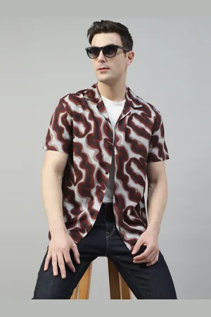 HANCOCK Comfort Relaxed Fit Abstract Printed Cuban Collar Short Sleeves Casual Shirt