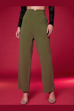 Buy SASSAFRAS Olive Womens Tapered Fit Solid Peg Trousers