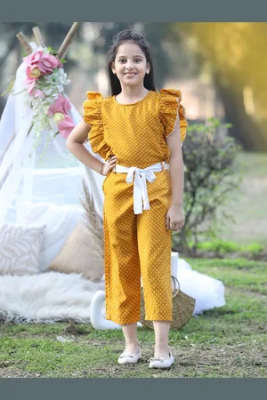 Cutiekins Girls Printed Capri Jumpsuit With Ruffles