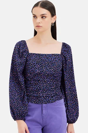 Kazo Floral Printed Square Neck Puff Sleeves Top