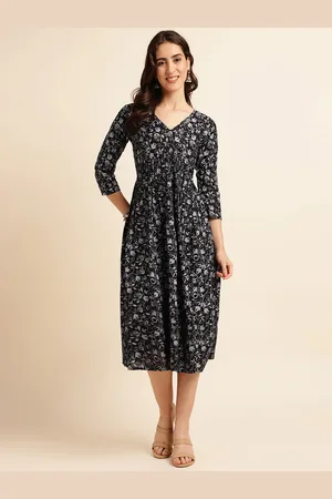 Fabclub Floral Printed Midi Fit & Flare Ethnic Dress
