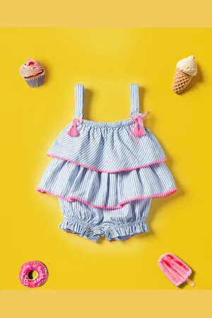 Nauti Nati Infant Girls Striped Layered Rompers