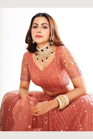 SHOPGARB Embroidered Sequinned Net Semi-Stitched Lehenga & Unstitched Blouse With Dupatta