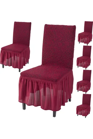 HOKIPO Maroon 6 Pieces Floral Frill Stretchable Chair Covers