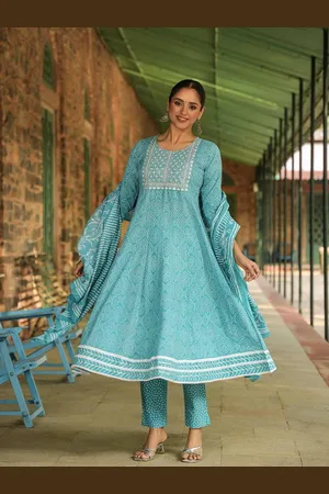 Ahika Bandhani Printed A-Line Thread Work Kurta With Trousers & Dupatta