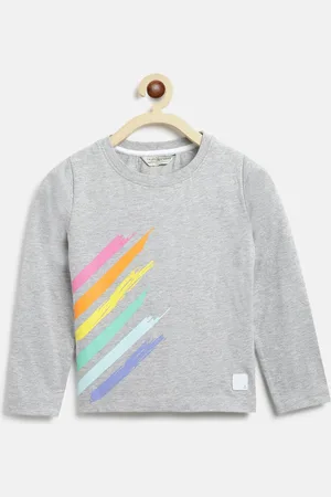 TALES & STORIES Girls Round Neck Long Sleeves Abstract Printed Regular Fit Cotton T-shirt