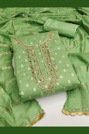 MANVAA Ethnic Beads & Stones Embellished Unstitched Dress Material