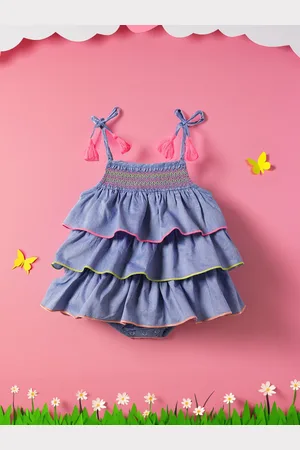 Nauti Nati Girls Layered Pure Cotton Fit & Flare Dress