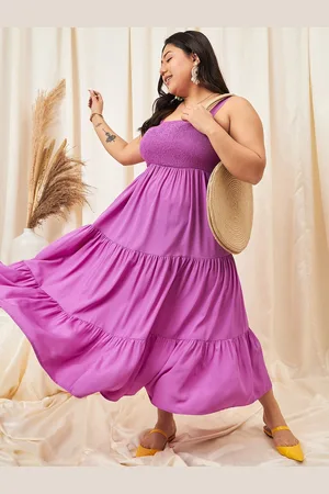 Berrylush Purple Square Neck Smocked Empire Maxi Dress