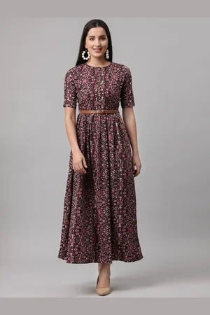 Aayu Round Neck Floral Printed Maxi Dress