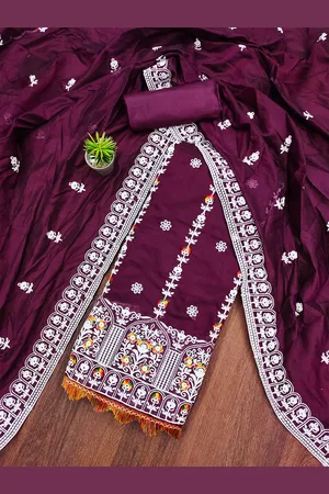 MANVAA Floral Embroidered Unstitched Dress Material