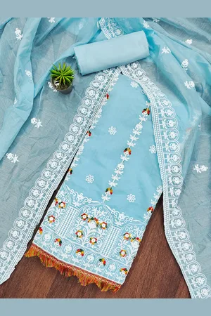 MANVAA Floral Embroidered Zari Unstitched Dress Material