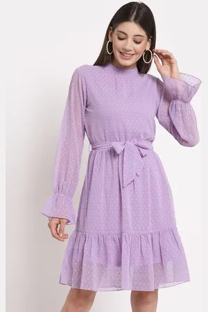 Aayu Polka Dot Printed Bell Sleeve Georgette Fit & Flare Dress