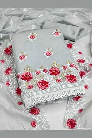 MANVAA Floral Embroidered Zari Unstitched Dress Material