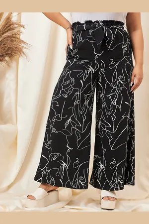 Berrylush Women Black Printed High Rise Parallel Trousers