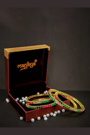 Manikya Jewellery Set Of 4 Gold-Plated AD-Studded Bangles
