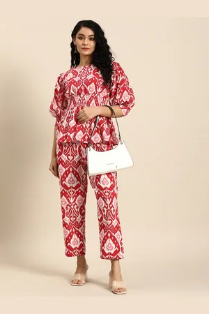 anayna Printed Pure Cotton Peplum Top with Trousers