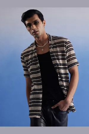 Vastramay Men Knitted Cotton Casual Crochet Shirt