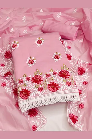 MANVAA Floral Embroidered Zari Unstitched Dress Material