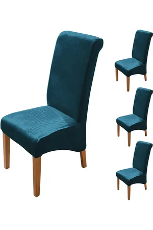 HOKIPO Turquoise Blue 4 Pieces Long Back Velvet Chair Covers