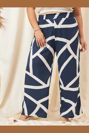 Berrylush Women Navy Blue Skinny Fit High-Rise Printed Parallel Trousers