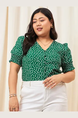 Berrylush Plus Size Floral Printed V-Neck Puff Sleeve Top
