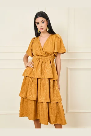 Styli V Neck Floral Print Flared Sleeve Wrap Dress