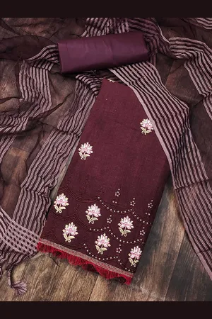 MANVAA Floral Embroidered Zari Unstitched Dress Material
