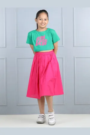 AWW HUNNIE Girls Crop T-shirt With Skirt