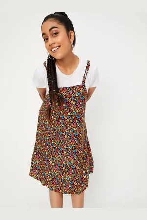 Max Collection Girls Floral Printed Pinafore Dress with T-shirt