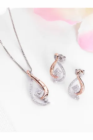 Zavya Women Rhodium-Plated CZ Studded Sterling Silver Necklace with Earrings