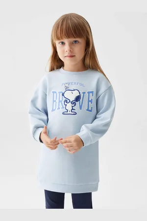 MANGO Girls Snoopy Printed Pure Cotton Longline Sweatshirt with Embroidered Detail