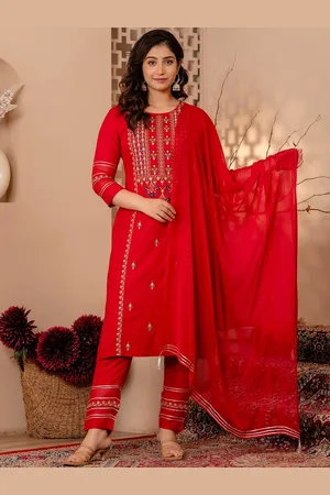 Charu Floral Embroidered Regular Thread Work Kurta With Trousers & Dupatta