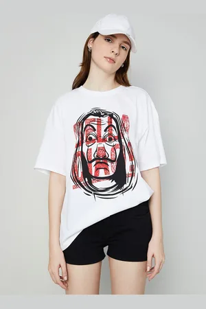 Lifestyle Money Heist Printed Drop-Shoulder Sleeves Cotton T-shirt