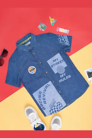 Pantaloons Boys Typography Printed Cotton Denim Shirt