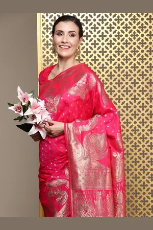 House of Pataudi Ethnic Motifs Zari Silk Blend Banarasi Saree