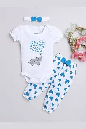 BUMZEE Infant Girls Printed Pure Cotton Leotard & Jogger WIth Hairband