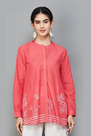 Lifestyle Floral Printed Mandarin Collar Pure Cotton Tunic