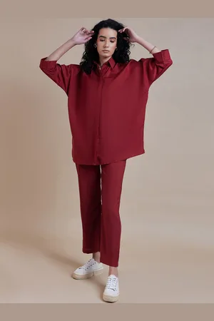 Roadster The Lifestyle Co. Maroon Long Sleeves Shirt With Trousers