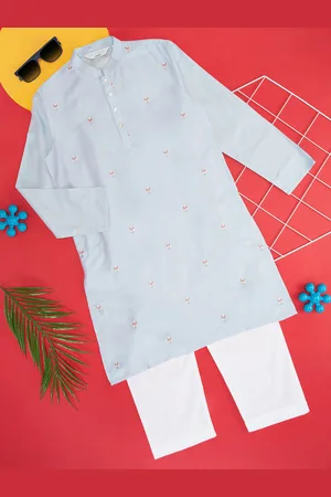 Pantaloons Boys Floral Embroidered Mandarin Collar Kurta